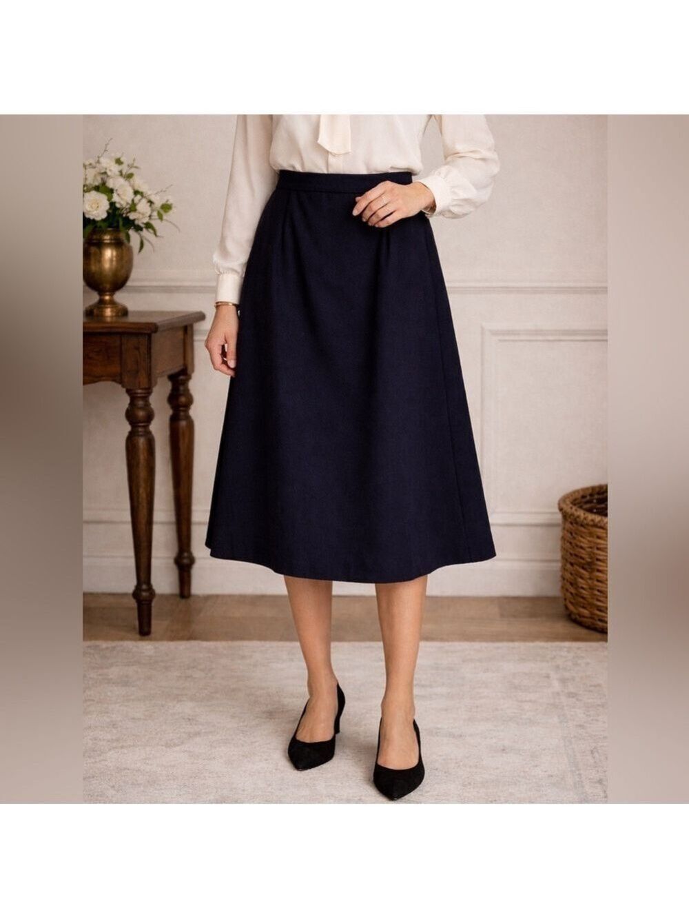 Vintage Royce Ltd New York 100% Wool A-Line Skirt Made in USA Navy sz 12 pockets
